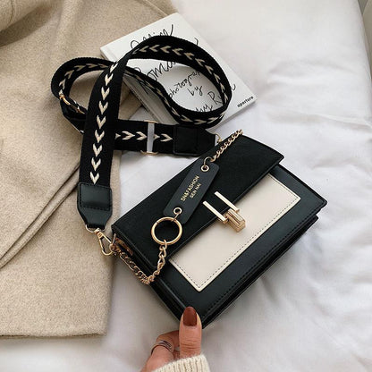 2024 Spring and Autumn New Women's Bag Korean Simple Crossbody Bag Leisure Versatile Comfortable Broadband Single-shoulder Skew Straddle Bag Elegant Contrast Panel Small Square Bag