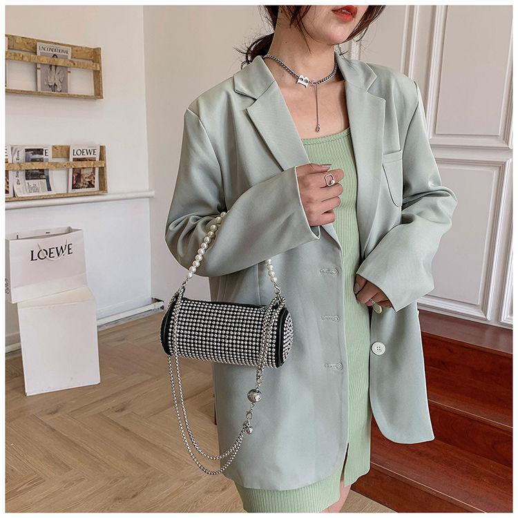 Diamond Bag Women 2024 New Cylindrical Bag Crossbody Bag Versatile Boston One Shoulder Crossbody Bag Women's Fashion Pillow Bag