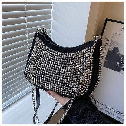 Rhinestone chain bag women's 2024 new full diamond texture simple and versatile underarm bag mobile phone bag shoulder messenger small bag women