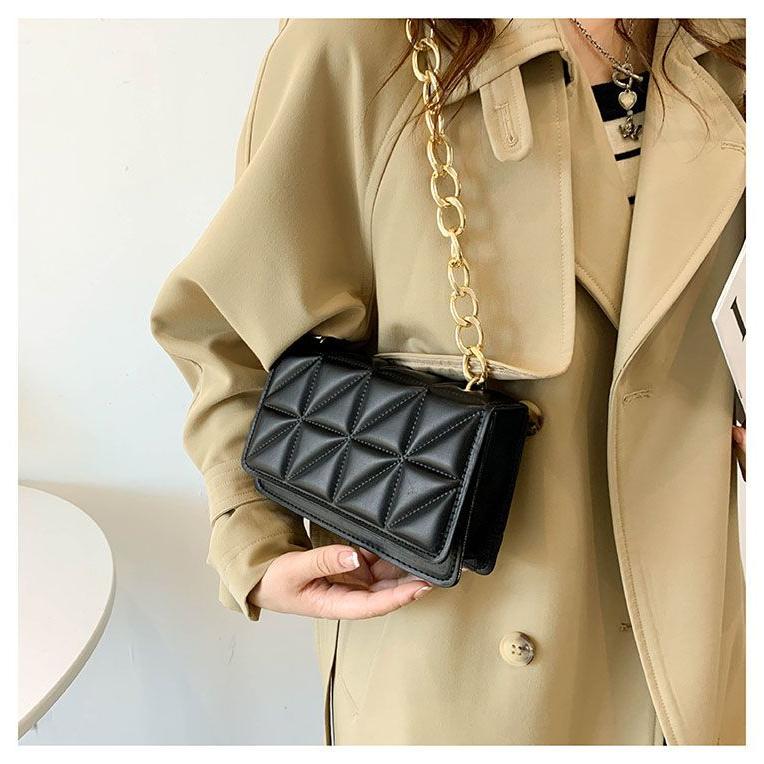 PU chain shoulder bag temperament square bag casual sense bag women's autumn new 2024 fashion one-shoulder small square bag simple ins chain messenger bag women