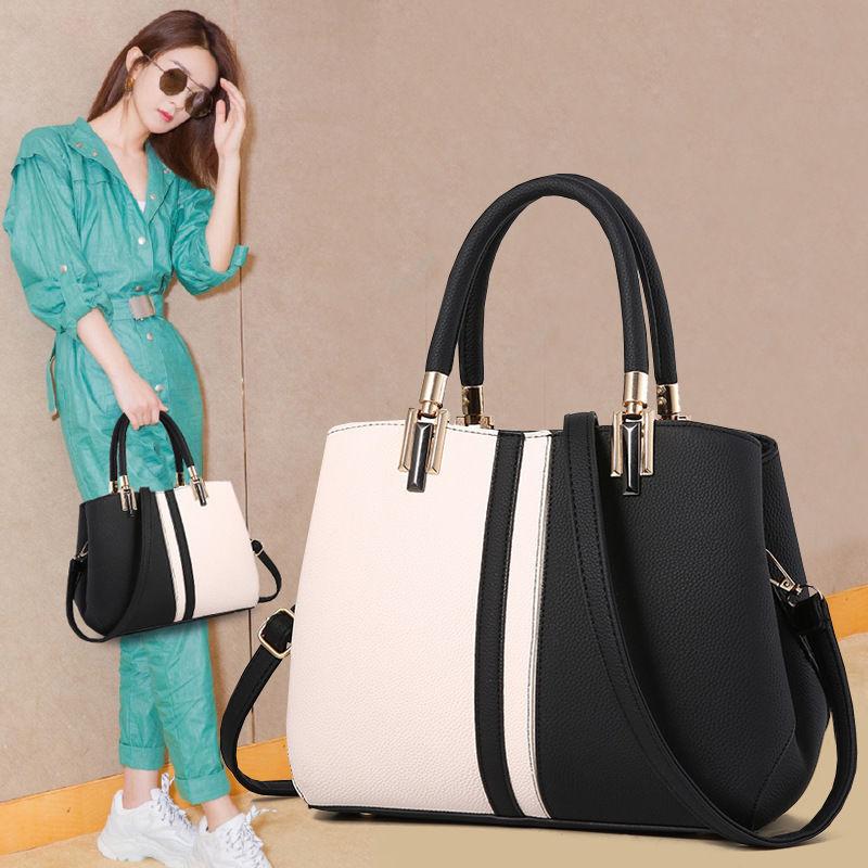 2024 New fashion women's bag Simple color-blocking personalized bucket bag Single-shoulder portable women's bag Fashion diagonal women's bag Large capacity women's bag Work handbag Temperament women's leather bag