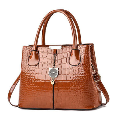 Bright leather handbag 2024 new stone pattern fashion simple women's bag large capacity single shoulder messenger bag high quality large capacity portable leather bag imitation crocodile skin women's bag