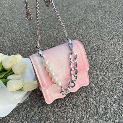 New Mini Bag Women 2024 New Fashion Handheld Pearl Chain Crossbody Bag Advanced Small Square Bag Personality Cute Chain Bag Girl Crossbody Bag