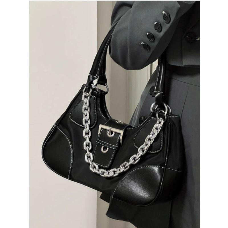 High-end underarm bag for women 2024 new personality nylon underarm bag patent leather canvas metal chain cool girl shoulder messenger bag high quality shoulder bag for women