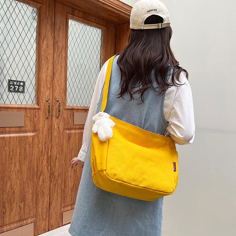 Simple canvas bag women's 2024 Japanese canvas bag women's messenger bag women's simple fashion cloth bag student casual large-capacity canvas shoulder bag women