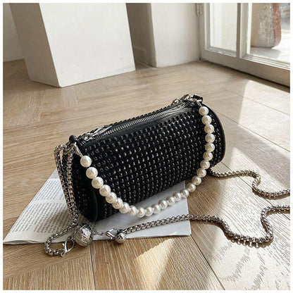 Diamond Bag Women 2024 New Cylindrical Bag Crossbody Bag Versatile Boston One Shoulder Crossbody Bag Women's Fashion Pillow Bag