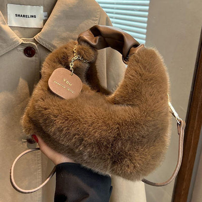 High Sense Plush Hand-Carrying Bag Bag Female 2024 New Fashion Autumn and Winter Fur Bag All-Match Niche Chain Messenger Bag