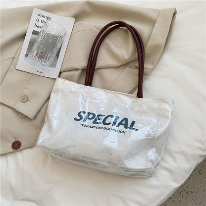 Waterproof Canvas Shoulder Bag Ins Style Korean Style Japanese Style Transparent PVC Waterproof Shoulder Bag Large Capacity Student Class Simple Trend Lady's Bags