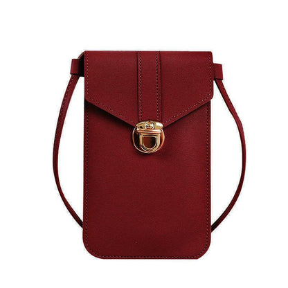 Women's mobile phone bag messenger bag 2024 mini heart-shaped metal decorative small mobile phone bag touch screen multi-function mobile phone bag shoulder small bag