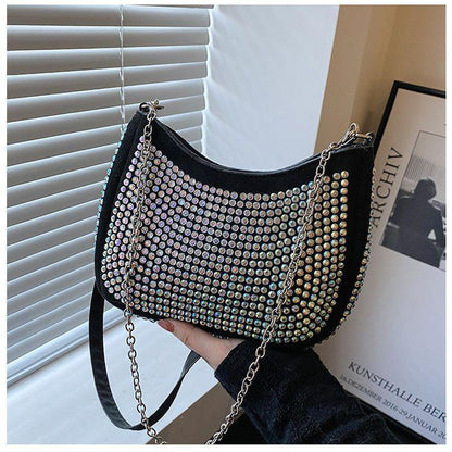 Rhinestone chain bag women's 2024 new full diamond texture simple and versatile underarm bag mobile phone bag shoulder messenger small bag women