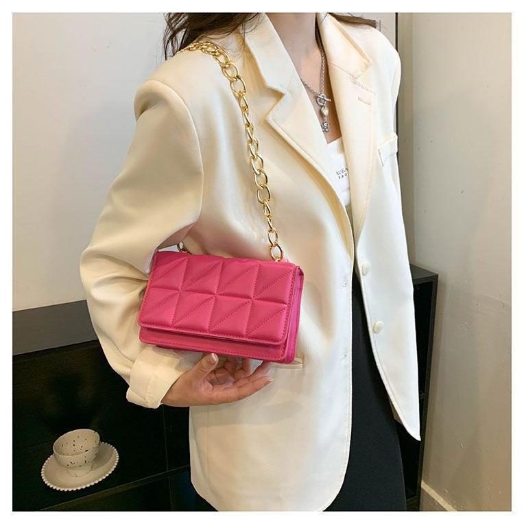 PU chain shoulder bag temperament square bag casual sense bag women's autumn new 2024 fashion one-shoulder small square bag simple ins chain messenger bag women