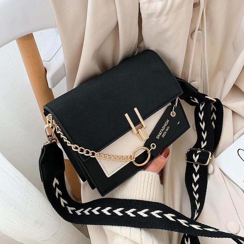 2024 Spring and Autumn New Women's Bag Korean Simple Crossbody Bag Leisure Versatile Comfortable Broadband Single-shoulder Skew Straddle Bag Elegant Contrast Panel Small Square Bag