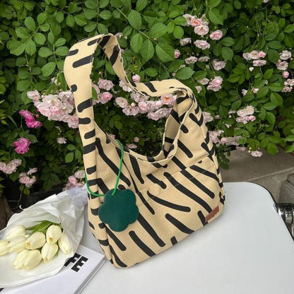 Summer large-capacity canvas shoulder bag women's 2024 new fashion simple zebra pattern casual canvas women's bag all-match single-shoulder tote bag women