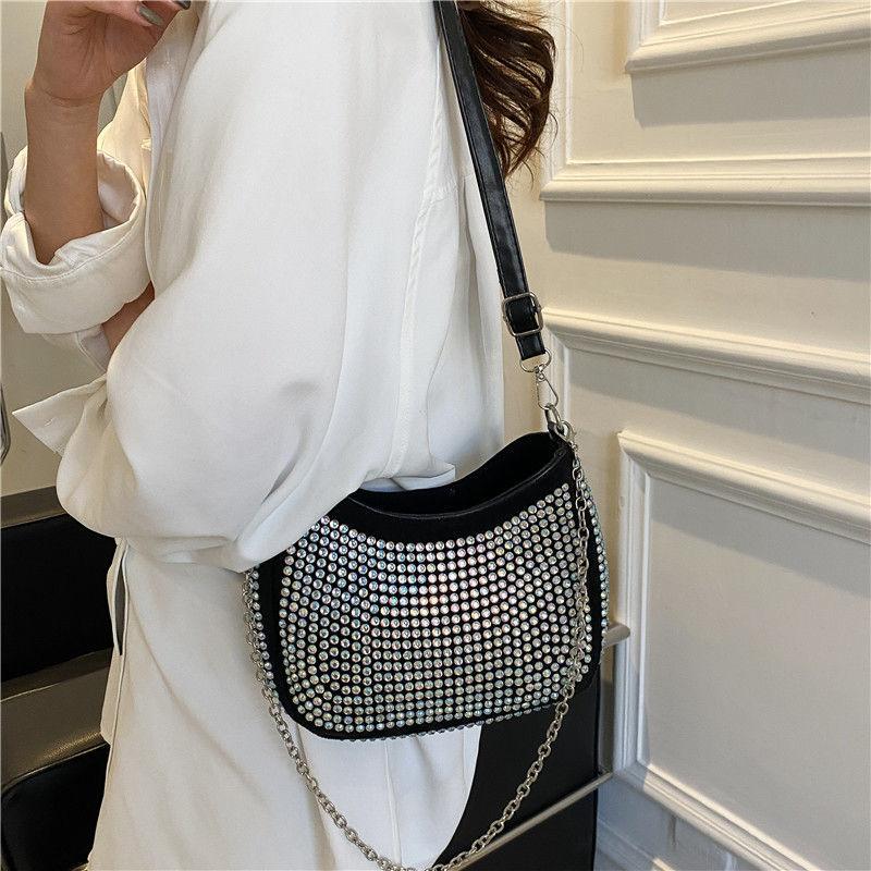 Rhinestone chain bag women's 2024 new full diamond texture simple and versatile underarm bag mobile phone bag shoulder messenger small bag women