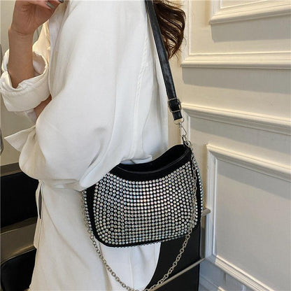 Rhinestone chain bag women's 2024 new full diamond texture simple and versatile underarm bag mobile phone bag shoulder messenger small bag women