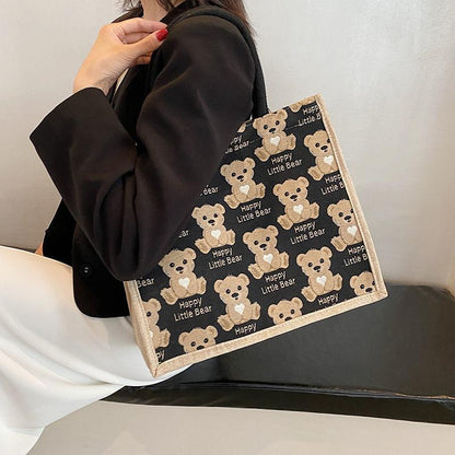 Large-capacity student class bag female fashion cute bear handbag new 2024 Korean version of the net red fashion shoulder tote bag female ins shopping bag