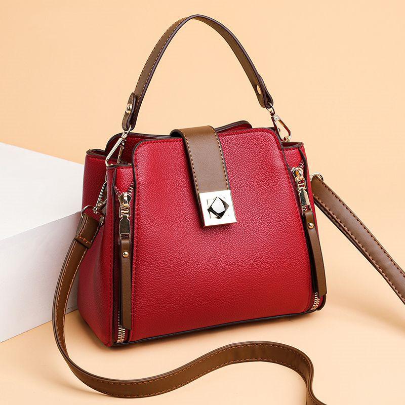 Fashion shoulder bag leather bag women's handbag 2024 new fashion single shoulder messenger bag large capacity bucket bag elegant commuter women's work bag