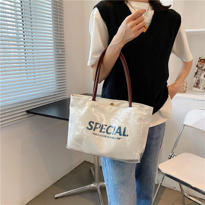 Waterproof Canvas Shoulder Bag Ins Style Korean Style Japanese Style Transparent PVC Waterproof Shoulder Bag Large Capacity Student Class Simple Trend Lady's Bags