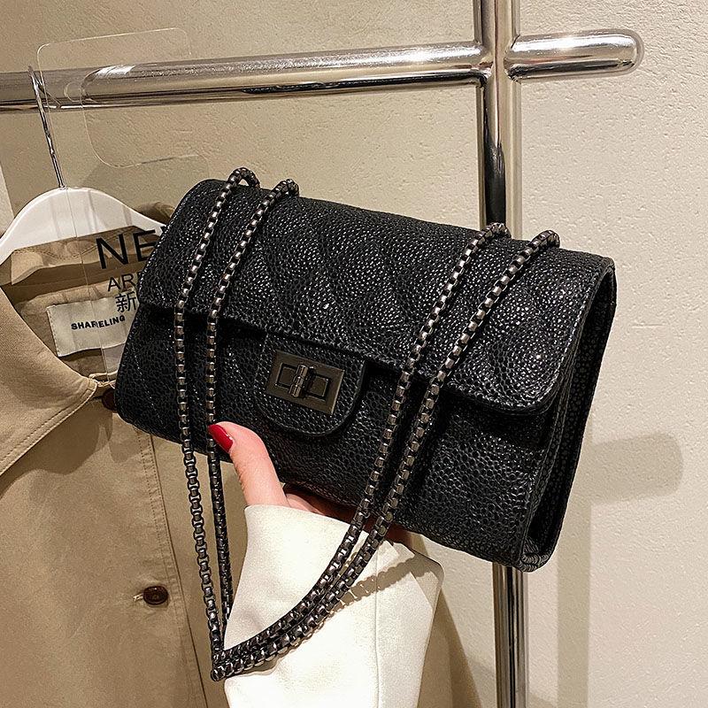 Black Square Pouch Women 2024 New Fashion Single Shoulder Bag Texture Rhombus Chain Bag Women's Shoulder Bag Shoulder Bag