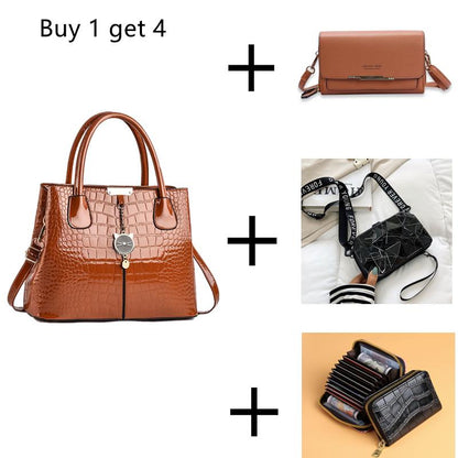 High-capacity Tote bag for women 2024 new high-end mother's bag versatile three-layer popular bright leather one-shoulder messenger bag temperament high-grade handbag