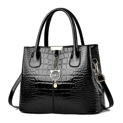 Bright leather handbag 2024 new stone pattern fashion simple women's bag large capacity single shoulder messenger bag high quality large capacity portable leather bag imitation crocodile skin women's bag