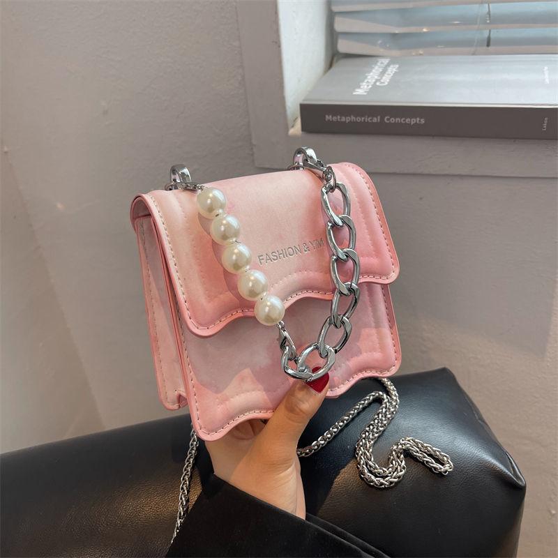 New Mini Bag Women 2024 New Fashion Handheld Pearl Chain Crossbody Bag Advanced Small Square Bag Personality Cute Chain Bag Girl Crossbody Bag