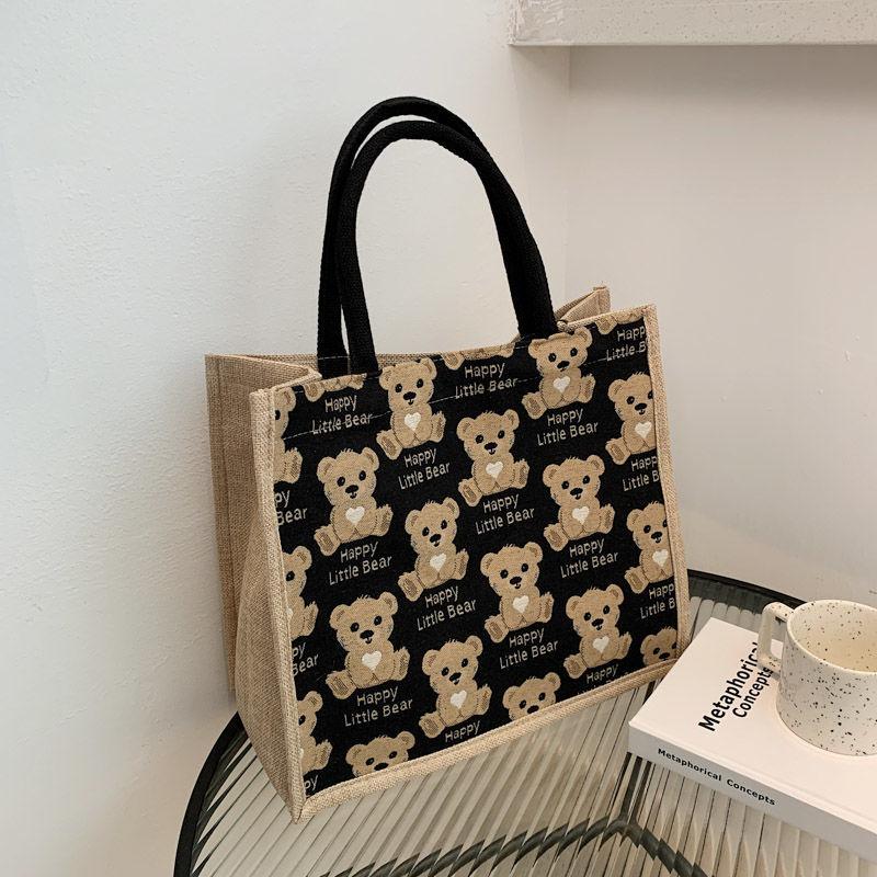 Large-capacity student class bag female fashion cute bear handbag new 2024 Korean version of the net red fashion shoulder tote bag female ins shopping bag