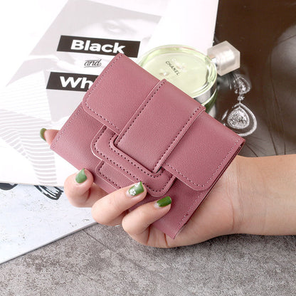 New Korean version solid color three fold women's wallet, change bag, handheld bag, student short wallet, wallet, card bag