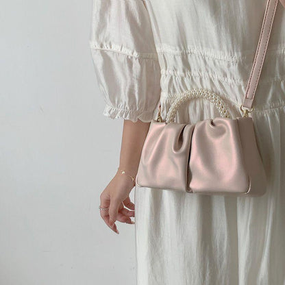 2024 New Temperament Women's Bag Pearl Handbag Pearl Light Pleated Cloud Handbag One Shoulder Crossbody Mini Bag Elegant Women's Bag