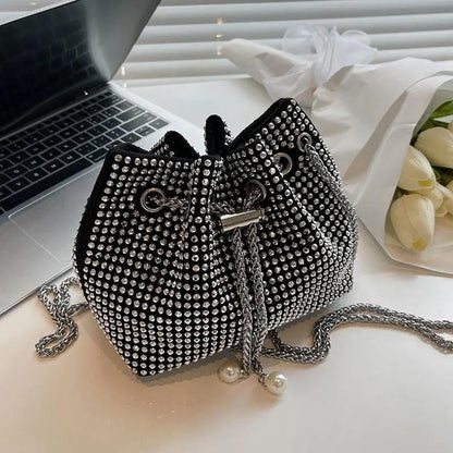 Fashion diamond bag small bag women's 2024 new bright diamond messenger bag ins popular chain bucket bag high-quality cute small bucket bag diamond bag women's diagonal diamond bag