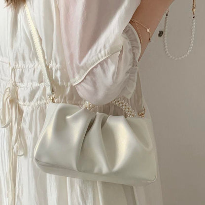 2024 New Temperament Women's Bag Pearl Handbag Pearl Light Pleated Cloud Handbag One Shoulder Crossbody Mini Bag Elegant Women's Bag