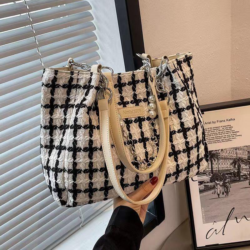 Plaid Tweed Bag for Women 2024 New Large Capacity Canvas Bag Underarm Bag Easy Matching Tote Bag