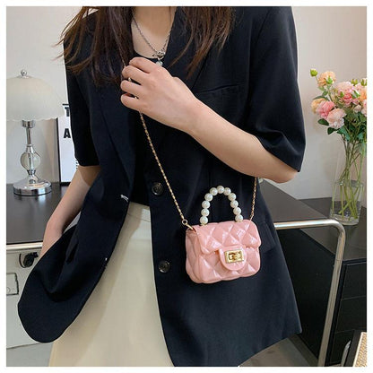 2024 New Fashion All-Match Jelly Pearl Chain Mini Square Bag One-Shoulder Crossboby Bag Women