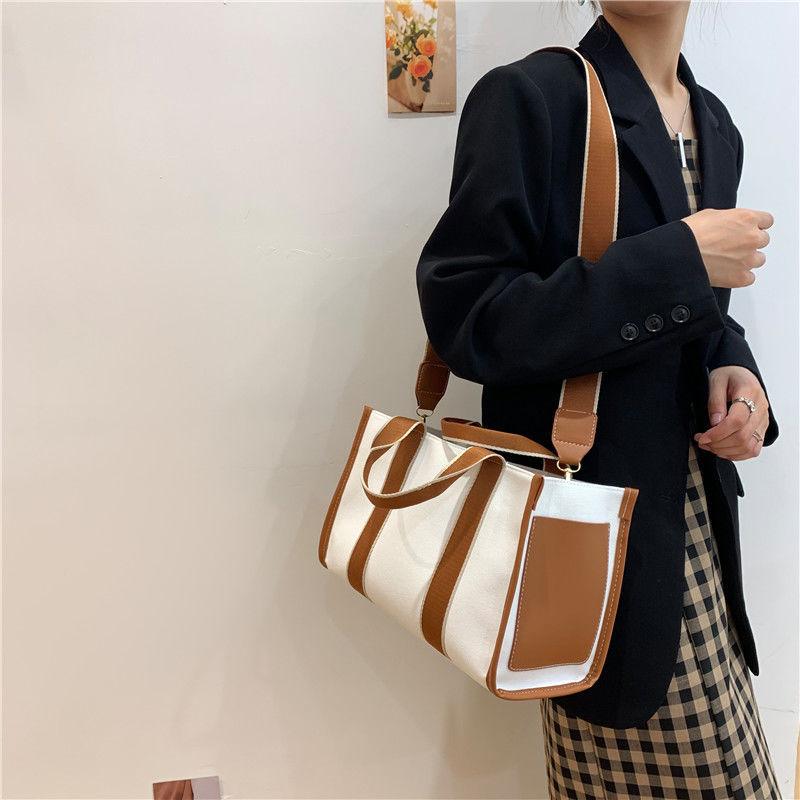 Messenger bag fashion commuter tote bag 2024 new large-capacity female canvas atmospheric simple shoulder bag hand-held