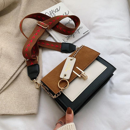 2024 Spring and Autumn New Women's Bag Korean Simple Crossbody Bag Leisure Versatile Comfortable Broadband Single-shoulder Skew Straddle Bag Elegant Contrast Panel Small Square Bag