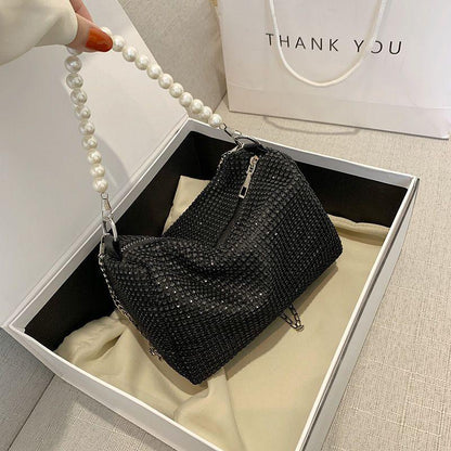 High-end diamond-encrusted bag women's 2024 new fashion handbag all-match pearl one-shoulder messenger bag high-end personalized diamond-encrusted bag