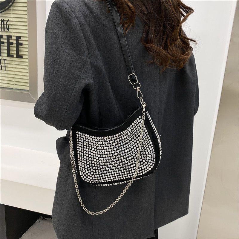 Rhinestone chain bag women's 2024 new full diamond texture simple and versatile underarm bag mobile phone bag shoulder messenger small bag women