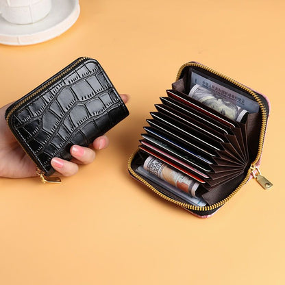 Online Red Card Bag Anti demagnetization Large Capacity Multi card Position Driving Document Clip Cover Crocodile Pattern Zero Wallet Integrated Card Bag Female