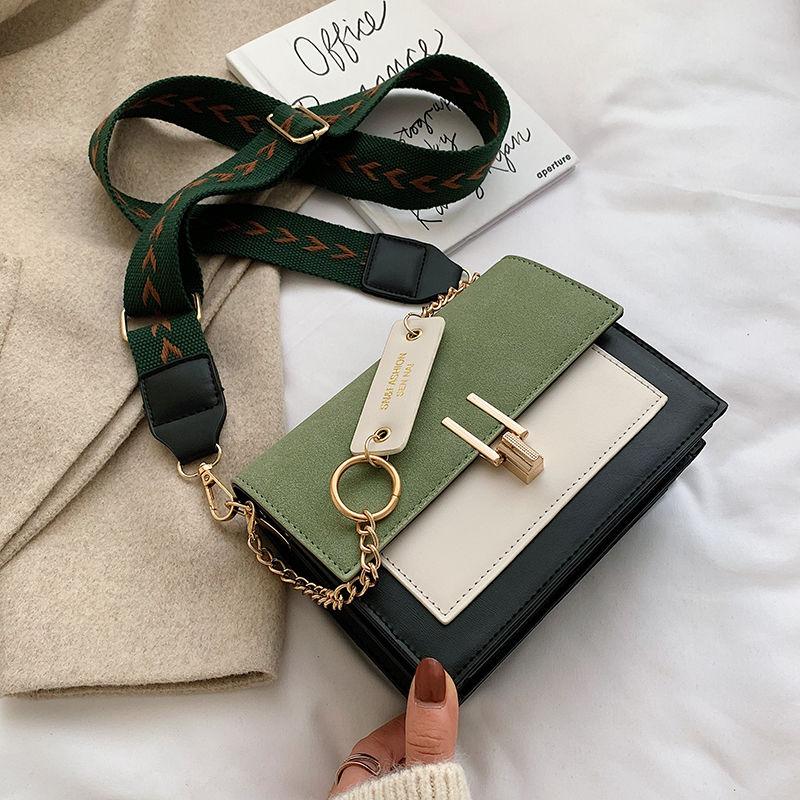 2024 Spring and Autumn New Women's Bag Korean Simple Crossbody Bag Leisure Versatile Comfortable Broadband Single-shoulder Skew Straddle Bag Elegant Contrast Panel Small Square Bag