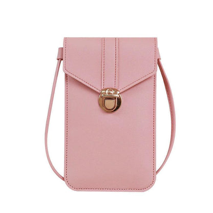 Women's mobile phone bag messenger bag 2024 mini heart-shaped metal decorative small mobile phone bag touch screen multi-function mobile phone bag shoulder small bag