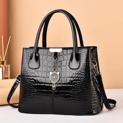 Bright leather handbag 2024 new stone pattern fashion simple women's bag large capacity single shoulder messenger bag high quality large capacity portable leather bag imitation crocodile skin women's bag