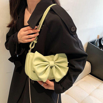 Advanced sense chain small bag women's 2024 new versatile underarm bag single shoulder bag texture messenger bag bow cute leather bag fashion portable small bag sweet style women's bag