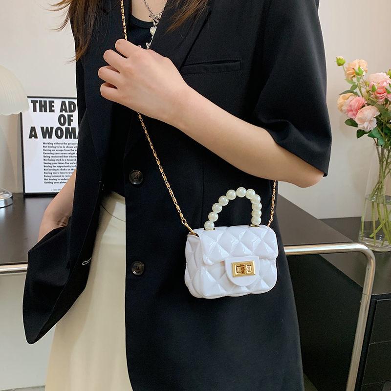 2024 New Fashion All-Match Jelly Pearl Chain Mini Square Bag One-Shoulder Crossboby Bag Women