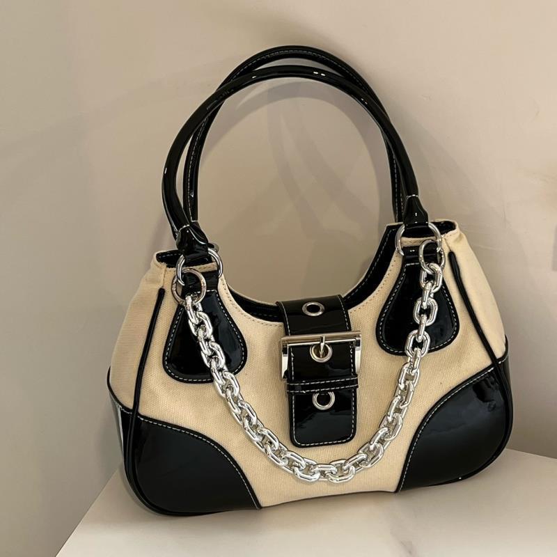 High-end underarm bag for women 2024 new personality nylon underarm bag patent leather canvas metal chain cool girl shoulder messenger bag high quality shoulder bag for women