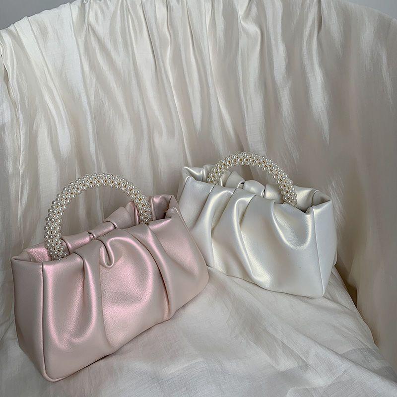 2024 New Temperament Women's Bag Pearl Handbag Pearl Light Pleated Cloud Handbag One Shoulder Crossbody Mini Bag Elegant Women's Bag