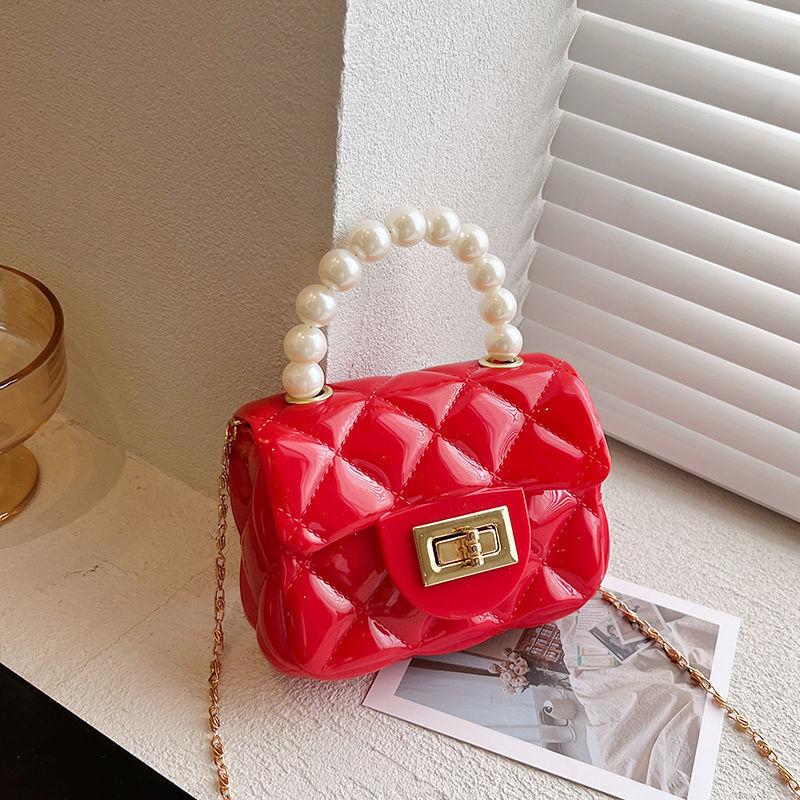 2024 New Fashion All-Match Jelly Pearl Chain Mini Square Bag One-Shoulder Crossboby Bag Women