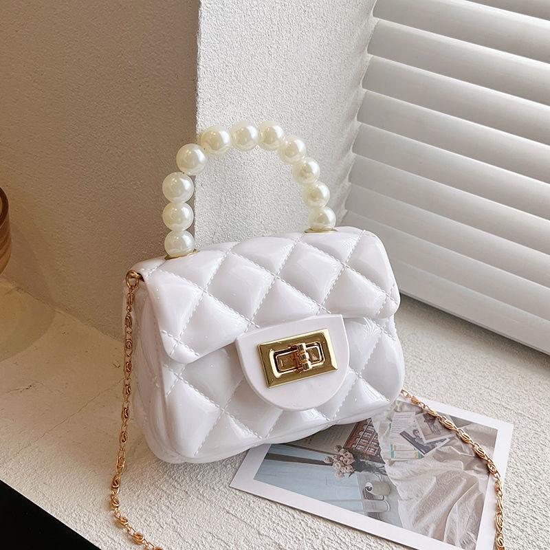 2024 New Fashion All-Match Jelly Pearl Chain Mini Square Bag One-Shoulder Crossboby Bag Women