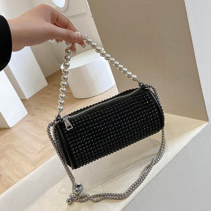 Diamond Bag Women 2024 New Cylindrical Bag Crossbody Bag Versatile Boston One Shoulder Crossbody Bag Women's Fashion Pillow Bag