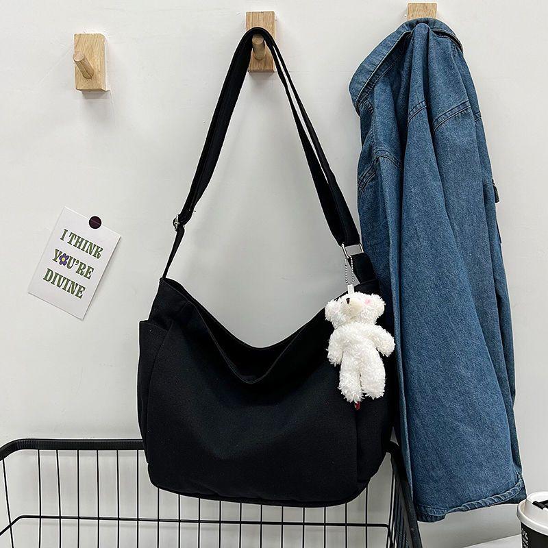 Simple canvas bag women's 2024 Japanese canvas bag women's messenger bag women's simple fashion cloth bag student casual large-capacity canvas shoulder bag women