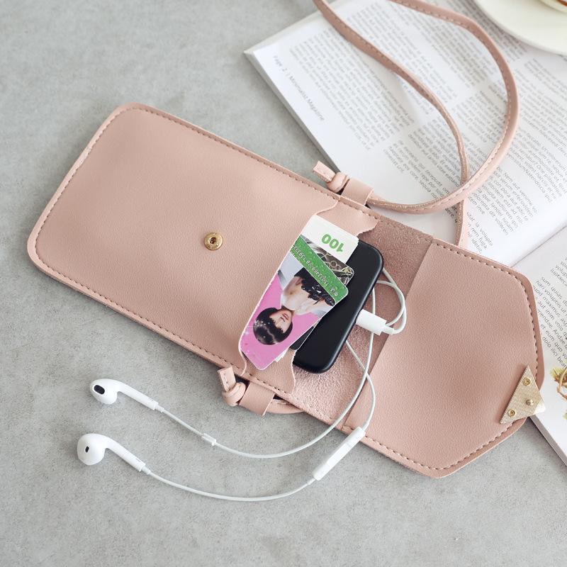 Women's mobile phone bag messenger bag 2024 mini heart-shaped metal decorative small mobile phone bag touch screen multi-function mobile phone bag shoulder small bag